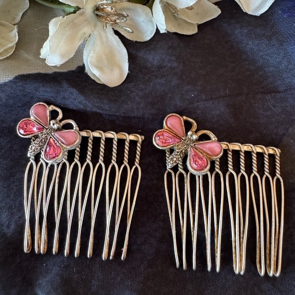 Vintage Butterfly/ Hair Comb Silvertone Bridal Wedding Hair Accessories - Picture 2 of 8